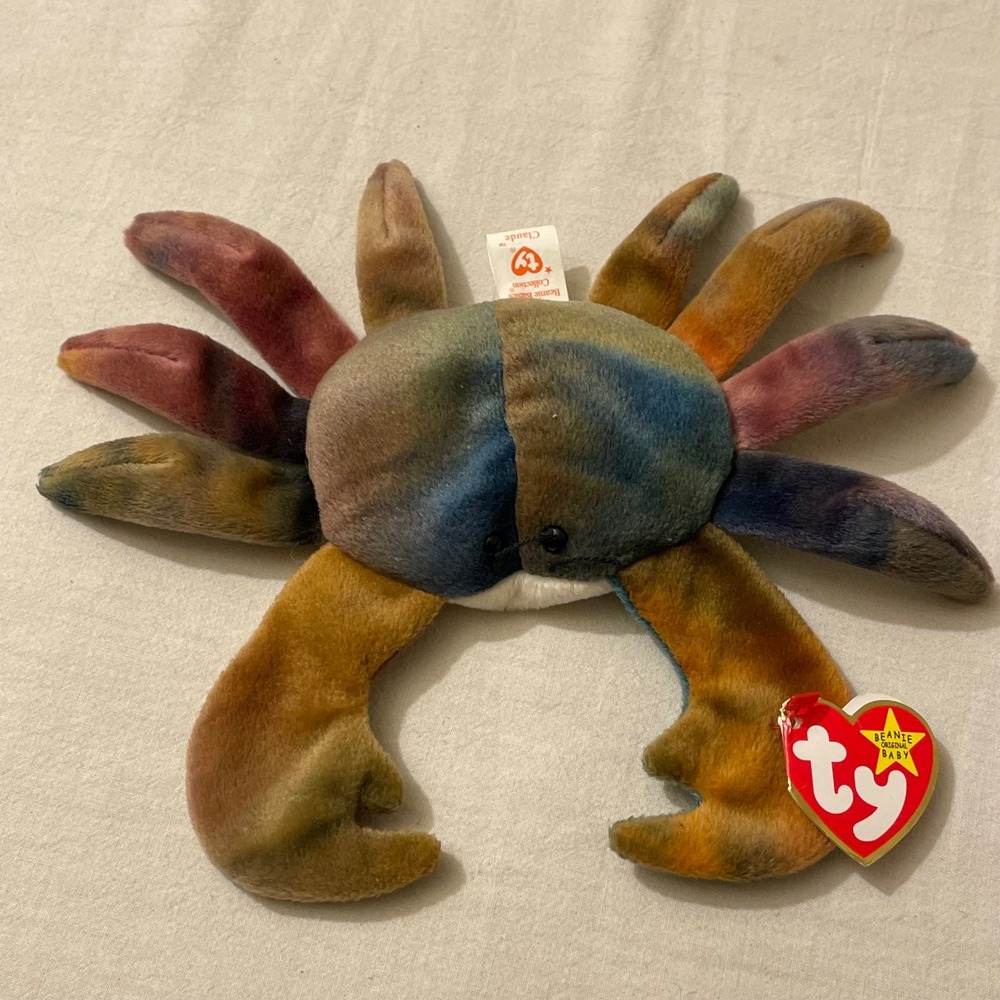 Ty Beanie Babies Claude the Crab Plush Toy Colorful Tie Dye Stuffed Animal